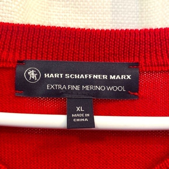 NWOT Men’s Hart Schaffner Marx Extra Fine Merino Wool Long Sleeve Red Sweater - Picture 5 of 8
